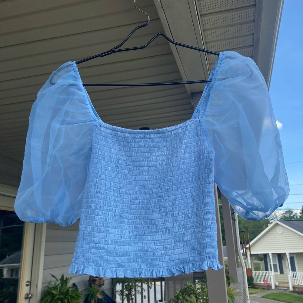 Forever 21 Puffy Sleeved Blue Shirt